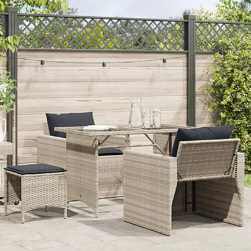 vidaXL Salon de jardin 4 pcs avec coussins gris clair résine tressée