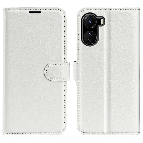 Etui en PU texture litchi, fermoir magnétique avec support pour votre Vivo Y16 4G - blanc