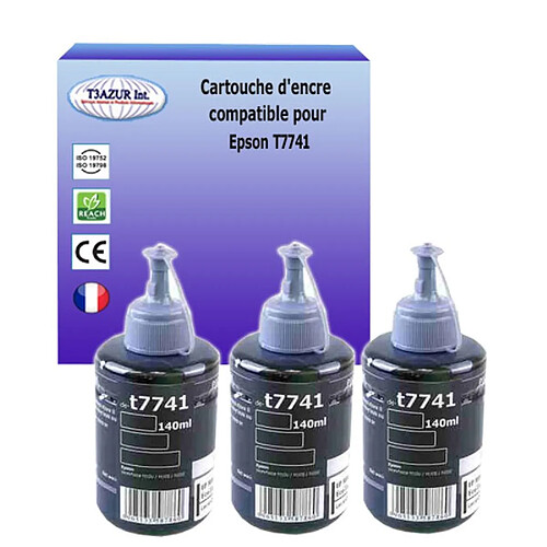 3 Bouteilles encres compatibles avec Epson ET-L1455, ET-L605, ET-L606, T7741 Noire – T3AZUR