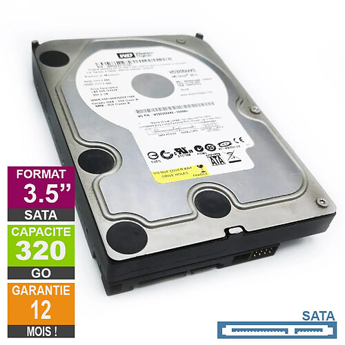 Disque Dur 320Go SATA 3.5 Western Digital WD3200AAKS-00SBA0 7200rpm 16Mo · Reconditionné