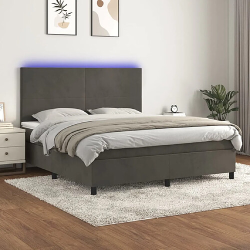 vidaXL Sommier à lattes de lit et matelas et LED Gris foncé 160x200 cm