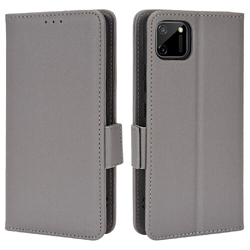 Etui en PU texture litchi avec support, gris pour votre Realme C11