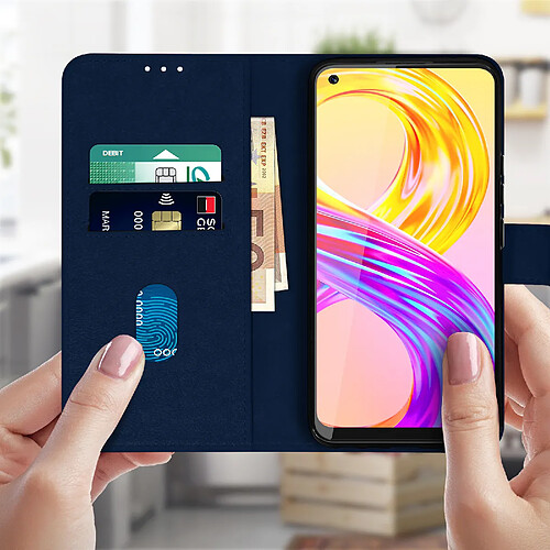 Avizar Étui pour Realme 8 Pro Clapet Portefeuille Fonction Support Vidéo Bleu Nuit