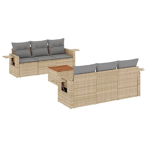 Maison Chic Ensemble à manger d'extérieur 7 pcs avec coussins,Salon de jardin,Mobilier de jardin mélange beige résine tressée -GKD491283