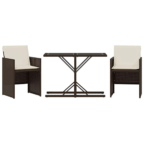 Maison Chic Ensemble de bistro 3 pcs avec coussins,Table + chaises + coussins de jardin marron résine tressée -GKD736331