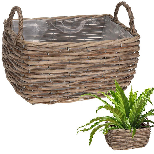 Cache-pot / panier en osier avec porte-fleurs pour plantes 29x20x15 cm