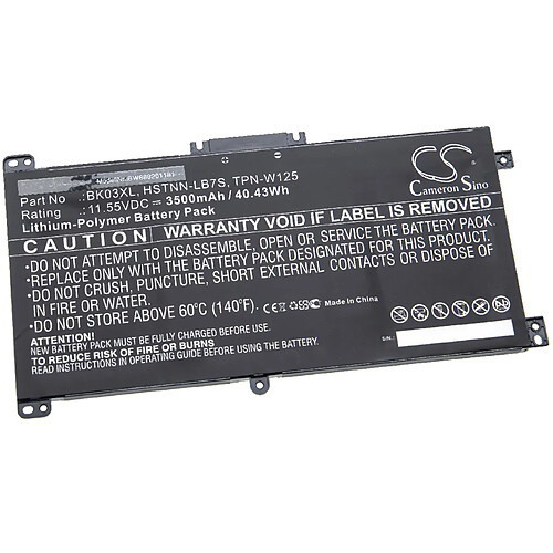 vhbw batterie compatible avec HP Pavilion X360 14-BA008NX, 14-BA009NK, 14-BA009NO, 14-BA009NX laptop (3500mAh, 11.55V, Li-Polymère, noir)