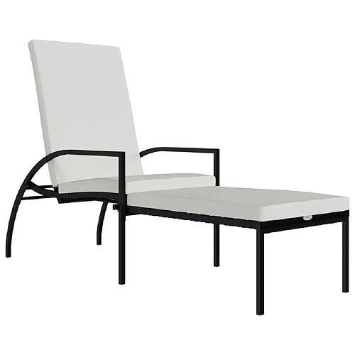 Helloshop26 Transat chaise longue bain de soleil lit de jardin terrasse meuble d'extérieur avec repose-pied résine tressée noir 02_0012592