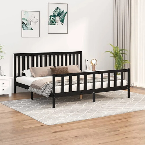 Maison Chic Lit adulte - Cadre de lit et tête de lit,Structure du lit Contemporain pour chambre noir 200x200 cm bois de pin massif -MN47320