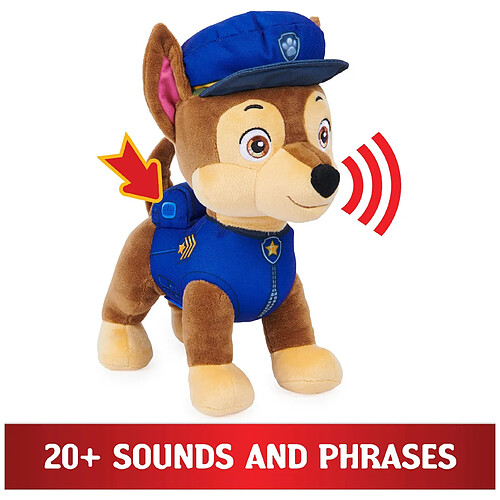 PAW PATROL Interaktives Plüschtier Chase ? mit wedelndem Schwanz, 20+ Geräuschen und Musik, ca. 32 cm, AB 3 Jahren, 6063790