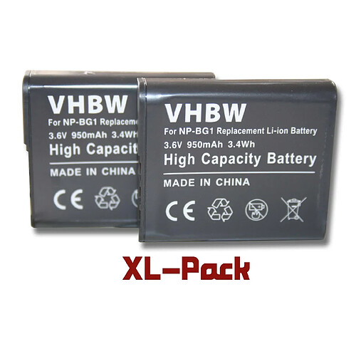 vhbw set 2 batteries 950mAh appareil photo Sony Cybershot DSC-W200, DSC-W210, DSC-W215, DSC-W220, DSC-W230, DSC-W270, DSC-W275 remplace NP-BG1, NP-FG1