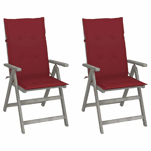 Maison Chic Lot de 2 Chaises inclinables de jardin avec coussins | chaises d'extérieur | Fauteuil Relax Bois d'acacia -GKD18698