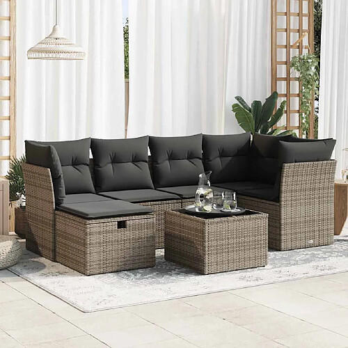 vidaXL Salon de jardin avec coussins 7 pcs gris résine tressée