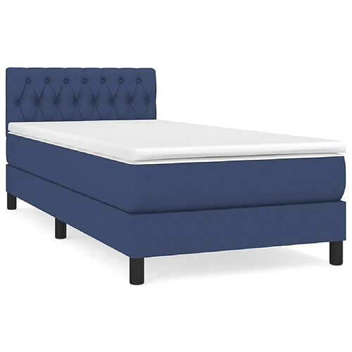 Maison Chic Structures de lit + matelas,Lit à sommier tapissier avec matelas Bleu 90x190 cm Tissu -MN49135