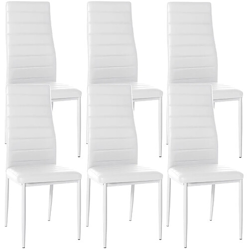 Decoshop26 Lot de 6 chaises de salle à manger design simple en synthétique blanc avec couture cadre en métal noir CDS10297