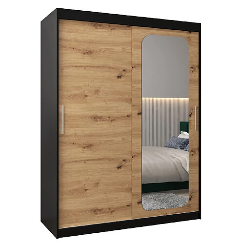 Abiks Meble Armoire PROMO T2 À Portes Coulissantes 200/150/62 2 Portes (Noir/Artisan)