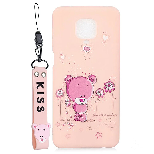 Coque en TPU gel d'impression avec sangle ours rose pour votre Xiaomi Redmi Note 9 Pro/9 Pro Max/9S