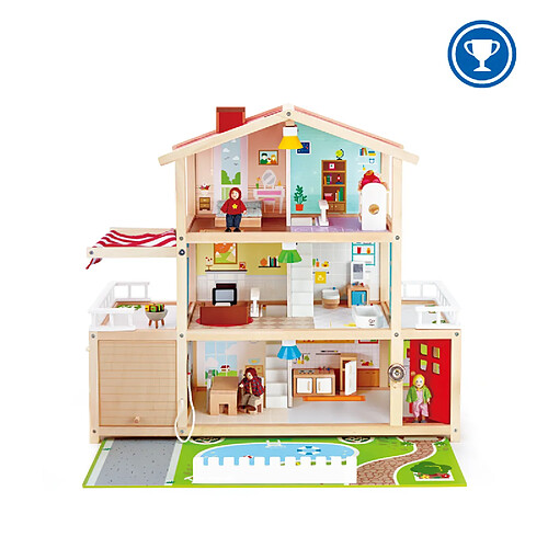 Hape Maison de Poupées, Maison 10 Pièces en Bois avec Accessoires pour les enfants