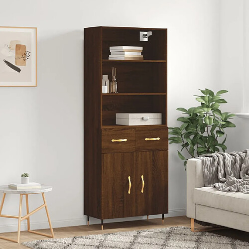 vidaXL Buffet haut Chêne marron 69,5x34x180 cm Bois d'ingénierie