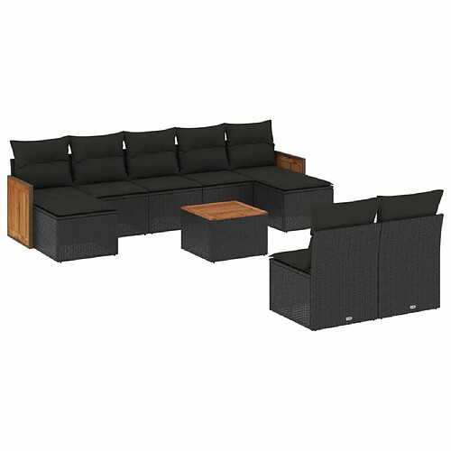 Maison Chic Salon de jardin 10 pcs avec coussins | Ensemble de Table et chaises | Mobilier d'Extérieur noir résine tressée -GKD86694