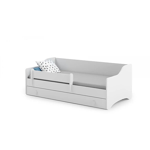 Kobi Lit enfant Kris blanc + tiroir de rangement 160x80cm - avec matelas