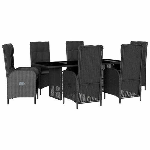 Maison Chic Ensemble à manger d'extérieur 7 pcs avec coussins,Salon de jardin,Mobilier de jardin Noir Résine tressée -GKD805130