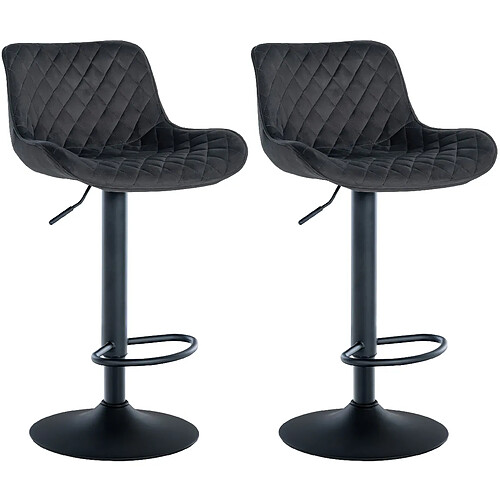 Decoshop26 Lot de 2 tabourets de bar réglable et pivotant assise en velours noir pieds métal noir TDB10607