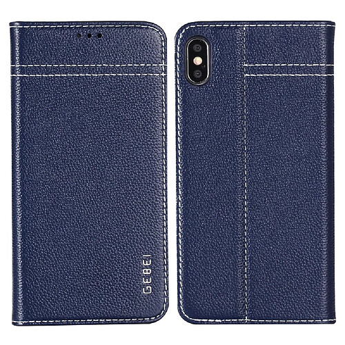 Wewoo Housse Coque Pour iPhone XR GEBEI Etui de protection en cuir à rabat horizontal avec support et fentes cartes bleu