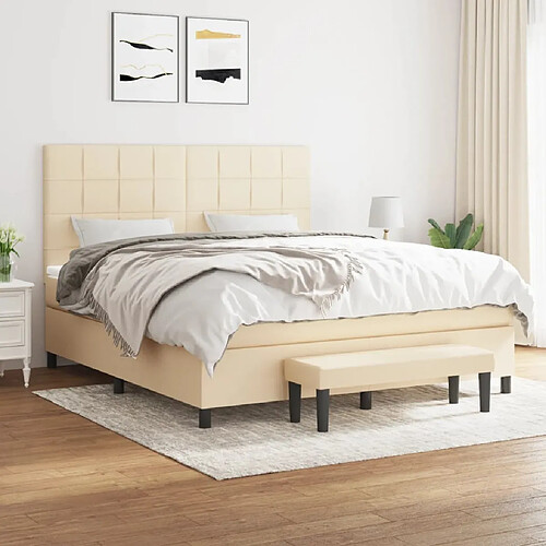 vidaXL Sommier à lattes de lit avec matelas Crème 160x200 cm Tissu