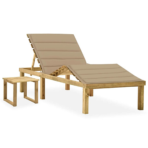 Helloshop26 Transat chaise longue bain de soleil lit de jardin terrasse meuble d'extérieur 200 cm avec table et coussin pin imprégné 02_0012688