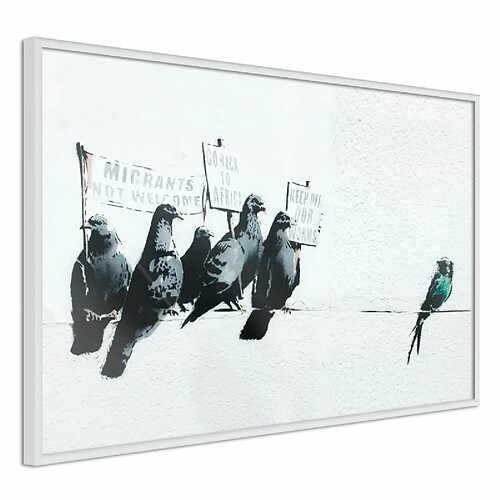 Paris Prix Affiche Murale Encadrée Banksy Pigeons 90 x 60 cm Blanc