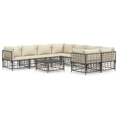 Maison Chic Salon de jardin 9 pcs + coussins - Mobilier/Meubles de jardin - Table et chaises d'extérieur anthracite résine tressée -MN35812