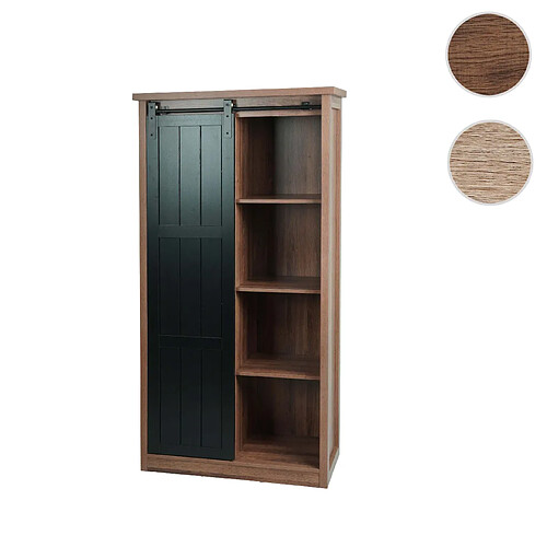 Mendler Armoire HWC-K75, commode Highboard, porte coulissante 8 compartiments de rangement, aspect bois métal industriel 163x76x38cm ~ brun