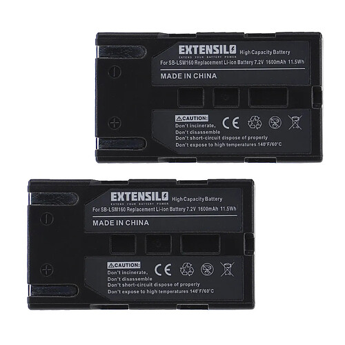 Vhbw EXTENSILO 2x Batteries compatible avec Samsung VP-D351i, VP-D352, VP-D352i, VP-D353 appareil photo, reflex numérique (1600mAh, 7,2V, Li-ion)