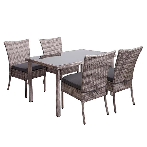 Decoshop26 Ensemble de jardin en polyrotin gris-marron 4xchaises+table 120x75cm avec coussins gris foncé 04_0004219