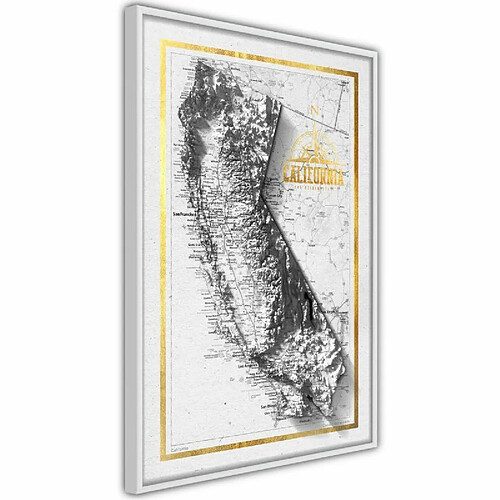 Paris Prix Affiche Murale Encadrée Raised Relief Map California 40 x 60 cm Blanc