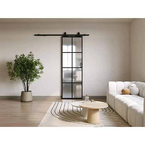 Vente-Unique Porte coulissante avec système en applique - aluminium et verre trempé dépoli - H205 x L93 cm - WILDEN II