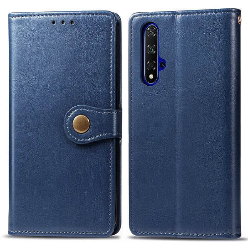 Wewoo Housse Coque Étui en cuir de protection pour téléphone portable avec boucle de couleur unie rétro lanière et cadre photo et fente carte et portefeuille et fonction de support Huawei Honor 20 bleu