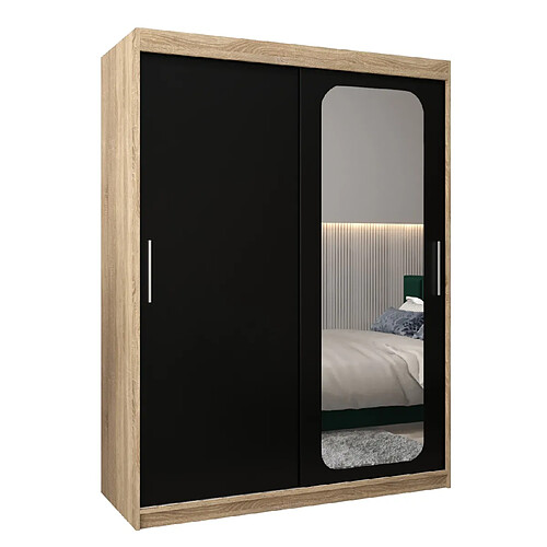 Abiks Meble Armoire PROMO T2 À Portes Coulissantes 200/150/62 2 Portes (Sonoma/Noir)