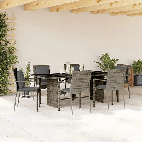 vidaXL Ensemble à manger de jardin et coussins 7 pcs gris rotin