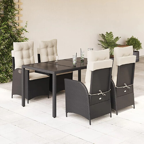 vidaXL Ensemble à manger de jardin coussins 5pcs Noir Résine tressée