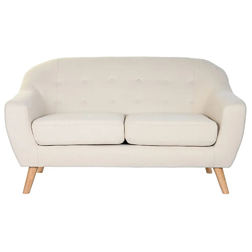 Pegane Canapé de salon en polyester blanc et bois naturel - longueur 146 x profondeur 84 x hauteur 82 cm