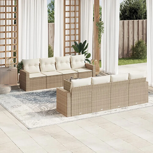 vidaXL Salon de jardin avec coussins 9 pcs beige résine tressée