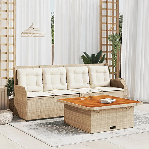 vidaXL Salon de jardin avec coussins 3 pcs beige résine tressée