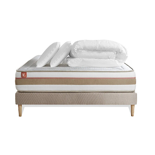 Marmottes & Co Pack prêt à dormir matelas LE TENDRE 200x200cm Ressorts ensachés + Mémoire de forme + sommier kit Beige