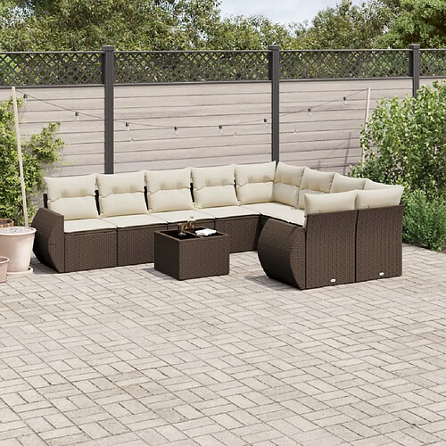 vidaXL Salon de jardin 10 pcs avec coussins marron résine tressée