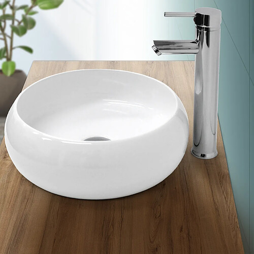 Ecd Germany lavabo 350x350x120 mm en céramique blanche avec kit d'écoulement sans trop-plein