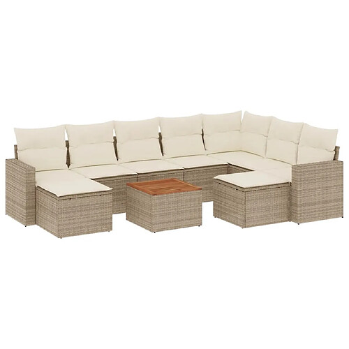 Maison Chic Salon de jardin avec coussins 10 pcs | Ensemble de Table et chaises | Mobilier d'Extérieur beige résine tressée -GKD26106