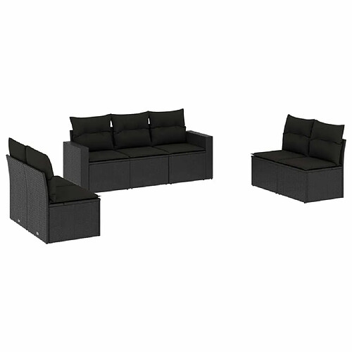 Maison Chic Salon de jardin 7 pcs avec coussins | Ensemble de Table et chaises | Mobilier d'Extérieur noir résine tressée -GKD10779