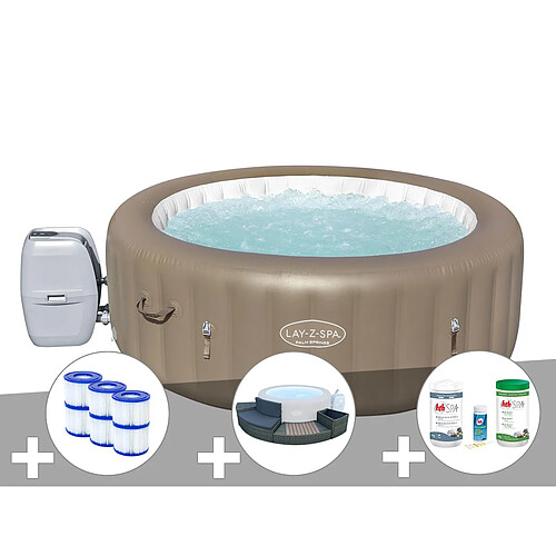 Kit spa gonflable Bestway Lay-Z-Spa Palm Springs rond Airjet 4/6 places + Ensemble mobilier + 6 filtres + Kit traitement brome